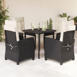 Ensemble &agrave; manger de jardin coussins 5pcs Noir R&eacute;sine tress&eacute;e