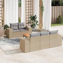 Salon de jardin avec coussins 6 pcs beige r&eacute;sine tress&eacute;e
