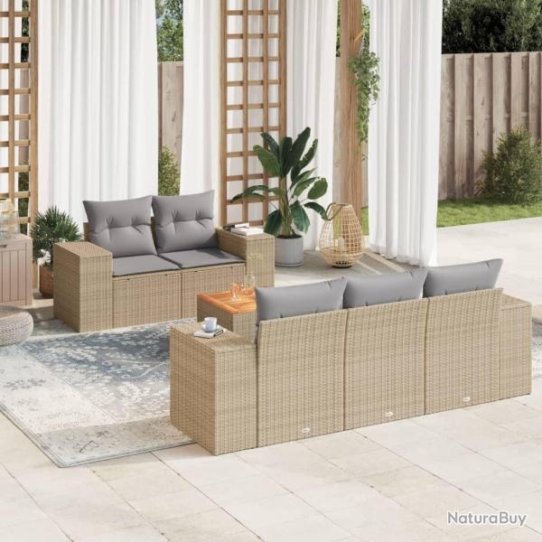 Salon de jardin avec coussins 6 pcs beige r�sine tress�e