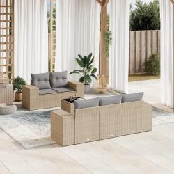 Salon de jardin avec coussins 6 pcs beige r&eacute;sine tress&eacute;e