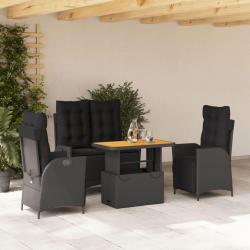 Ensemble &agrave; manger de jardin 4 pcs avec coussins noir