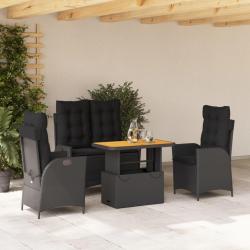Ensemble &agrave; manger de jardin 4 pcs avec coussins noir