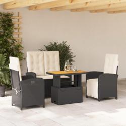 Ensemble &agrave; manger de jardin 4 pcs avec coussins noir