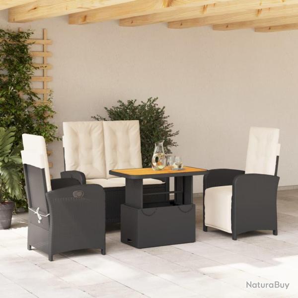 Ensemble � manger de jardin 4 pcs avec coussins noir
