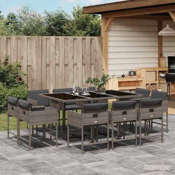 Ensemble � manger de jardin 11pcs avec coussins gris poly rotin