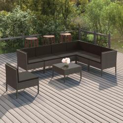 Salon de jardin 8 pcs avec coussins r&eacute;sine tress&eacute;e gris