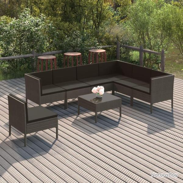 Salon de jardin 8 pcs avec coussins r�sine tress�e gris