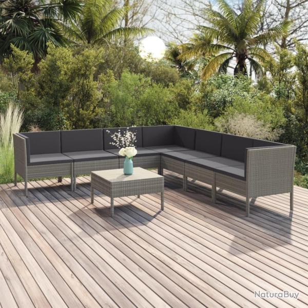 Salon de jardin 8 pcs avec coussins r�sine tress�e gris
