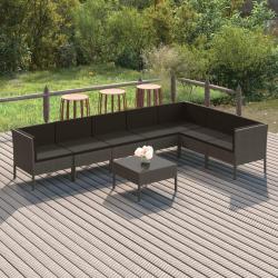 Salon de jardin 8 pcs avec coussins r&eacute;sine tress&eacute;e gris