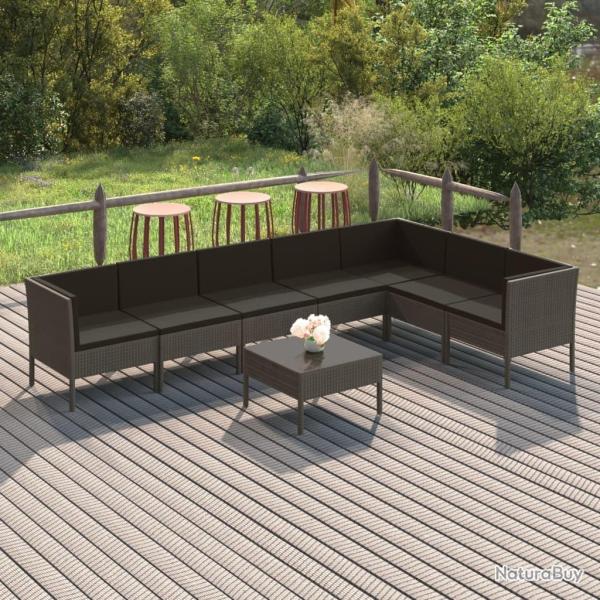 Salon de jardin 8 pcs avec coussins r�sine tress�e gris
