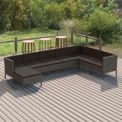 Salon de jardin 8 pcs avec coussins r&eacute;sine tress&eacute;e gris