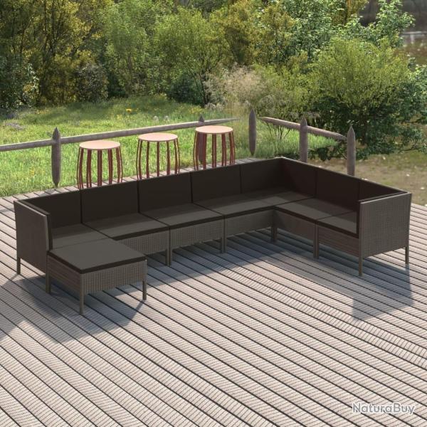 Salon de jardin 8 pcs avec coussins r�sine tress�e gris