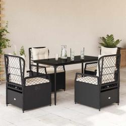Ensemble &agrave; manger de jardin coussins 5pcs Noir R&eacute;sine tress&eacute;e