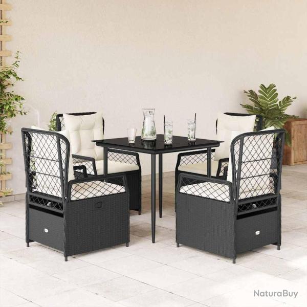 Ensemble � manger de jardin coussins 5pcs Noir R�sine tress�e