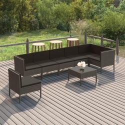 Salon de jardin 8 pcs avec coussins r&eacute;sine tress&eacute;e gris