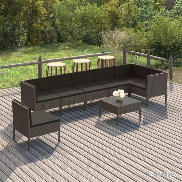 Salon de jardin 8 pcs avec coussins r�sine tress�e gris
