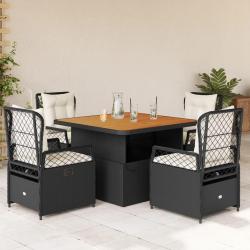 Ensemble &agrave; manger de jardin coussins 5pcs Noir R&eacute;sine tress&eacute;e