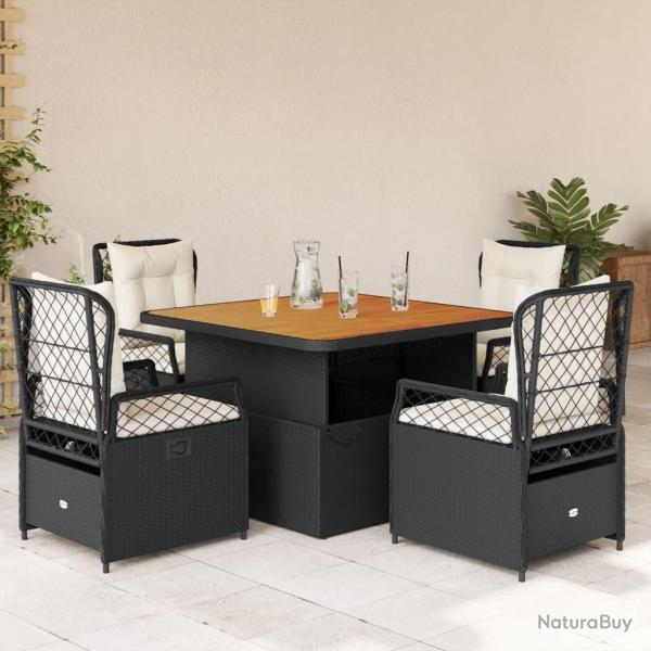 Ensemble � manger de jardin coussins 5pcs Noir R�sine tress�e