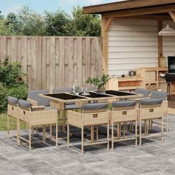 Ensemble &agrave; manger de jardin et coussins 11 pcs m&eacute;lange beige