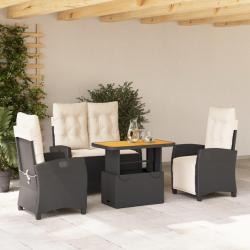 Ensemble &agrave; manger de jardin 4 pcs avec coussins noir