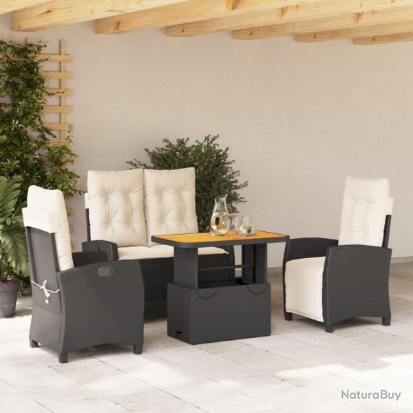 Ensemble � manger de jardin 4 pcs avec coussins noir
