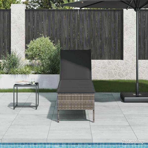 Transat avec coussin gris 55x200x44cm r�sine tress�e