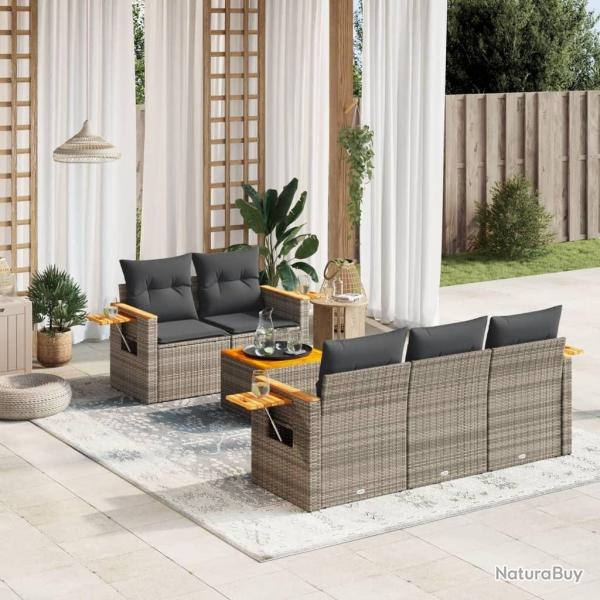 Salon de jardin 6 pcs avec coussins gris r�sine tress�e