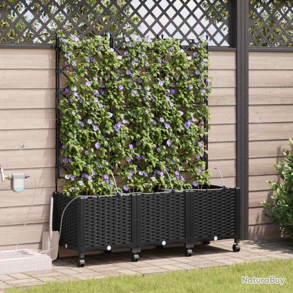 Porte-plante de jardin avec irrigation et roues 3 pc Noir PP