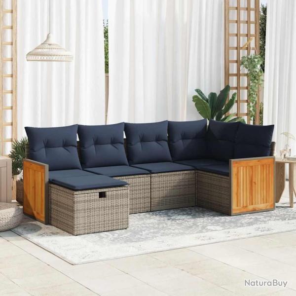 Salon de jardin 6 pcs avec coussins gris r�sine tress�e