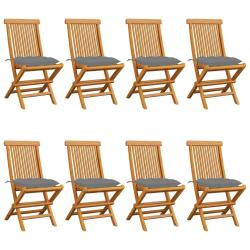 Chaises de jardin et coussins gris lot de 8 Bois de teck massif