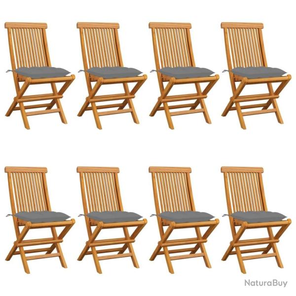 Chaises de jardin et coussins gris lot de 8 Bois de teck massif