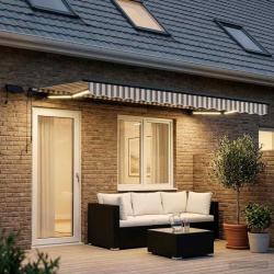 Auvent r&eacute;tractable Gris clair et blanc 500 &times; 300 cm