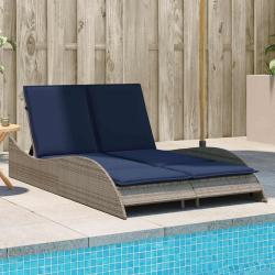 Chaise longue avec coussins Gris 114 x 205 x 73 cm R&eacute;sine tress&eacute;e