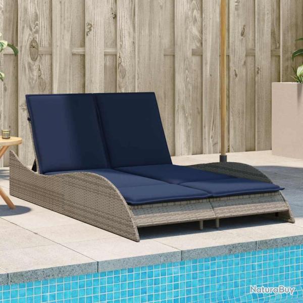 Chaise longue avec coussins Gris 114 x 205 x 73 cm R�sine tress�e