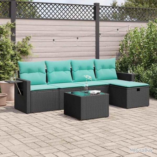 Salon de jardin 6 pcs avec coussins noir r�sine tress�e