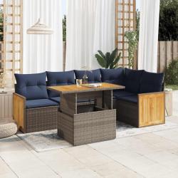 Salon de jardin avec coussins 6 pcs gris r&eacute;sine tress&eacute;e acacia