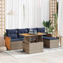 Salon de jardin avec coussins 6 pcs gris r&eacute;sine tress&eacute;e acacia