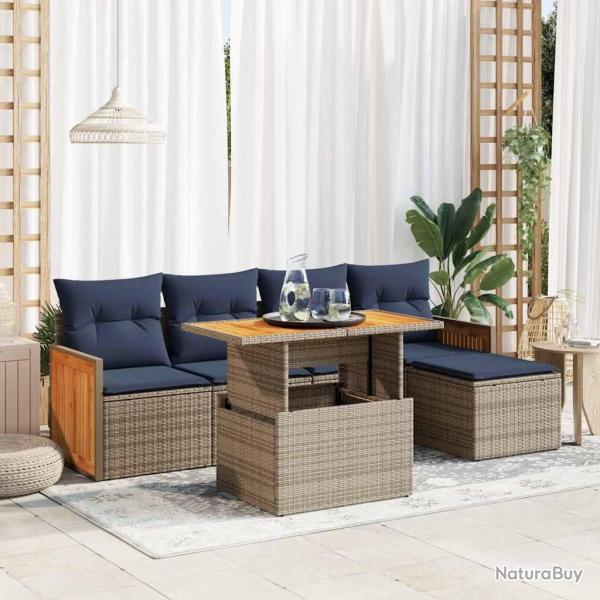 Salon de jardin avec coussins 6 pcs gris r�sine tress�e acacia