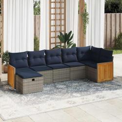 Salon de jardin avec coussins 7 pcs gris r&eacute;sine tress&eacute;e