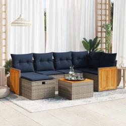 Salon de jardin avec coussins 7 pcs gris r&eacute;sine tress&eacute;e