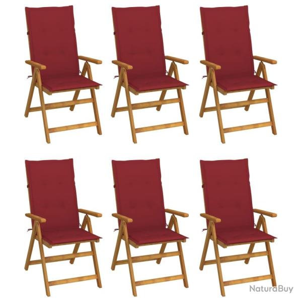 Chaises pliables de jardin lot de 6 avec coussins Bois d'acacia
