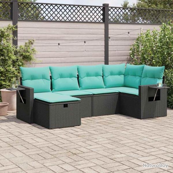 Salon de jardin 6 pcs avec coussins noir r�sine tress�e