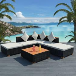 Salon de jardin 6 pcs avec coussins r&eacute;sine tress&eacute;e noir