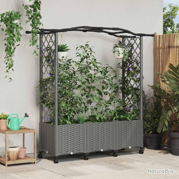 Lit �lev� avec Treillis et Toit Gris clair 164 x 40 x 144 cm PP
