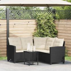 Canap&eacute; de jardin en L avec table et coussins noir r&eacute;sine tress&eacute;e