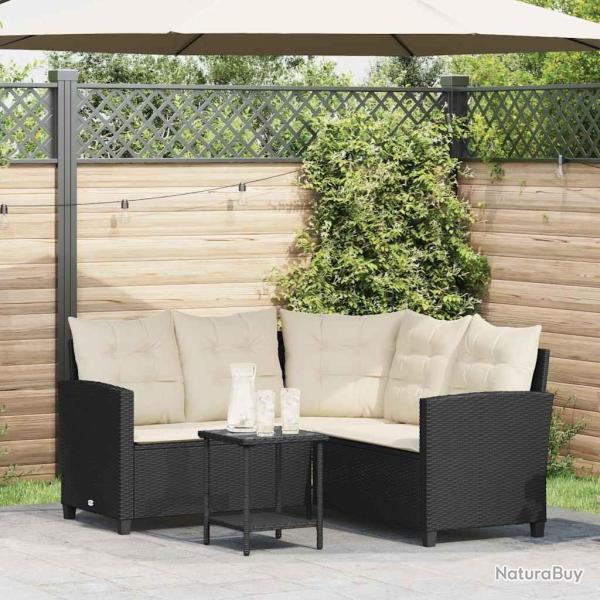 Canap� de jardin en L avec table et coussins noir r�sine tress�e