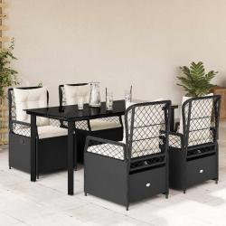 Ensemble &agrave; manger de jardin coussins 5pcs Noir R&eacute;sine tress&eacute;e