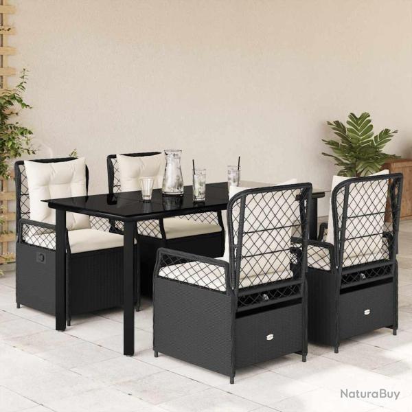 Ensemble � manger de jardin coussins 5pcs Noir R�sine tress�e