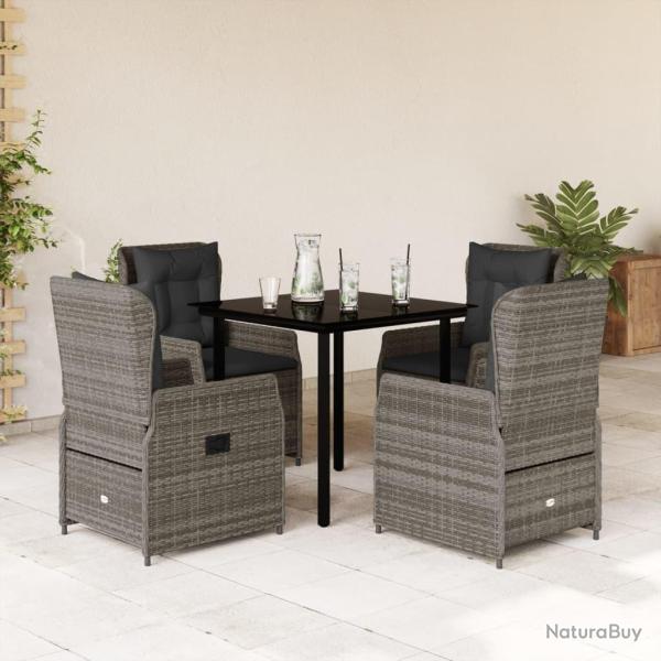 Ensemble � manger de jardin 5 pcs coussins gris r�sine tress�e