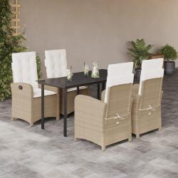 Ensemble &agrave; manger de jardin avec coussins 5pcs Beige poly rotin